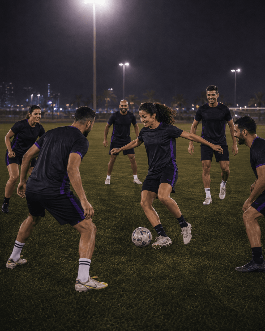 Colleagues enjoying a small-sided team football challenge