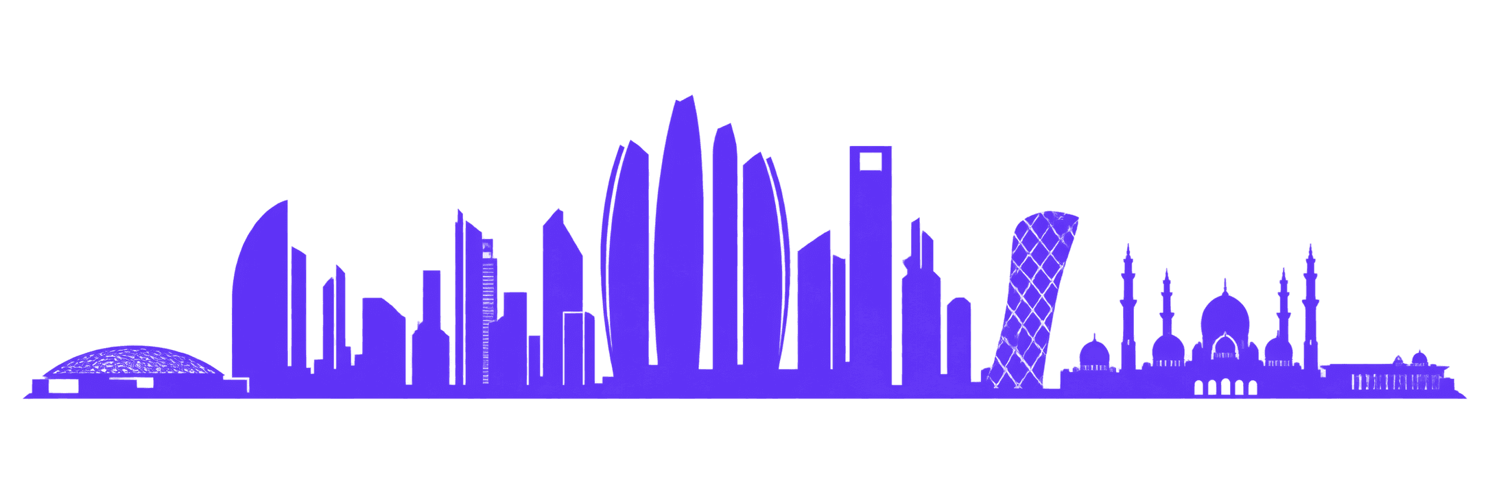 Purple silhouette of the Abu Dhabi skyline