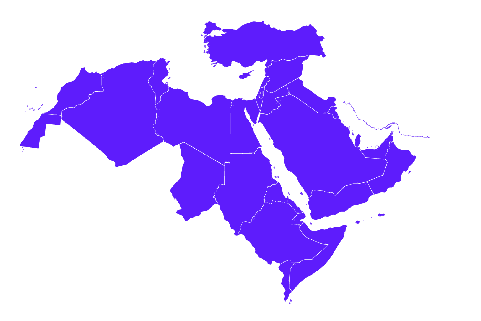 Purple silhouette map of the Middle East