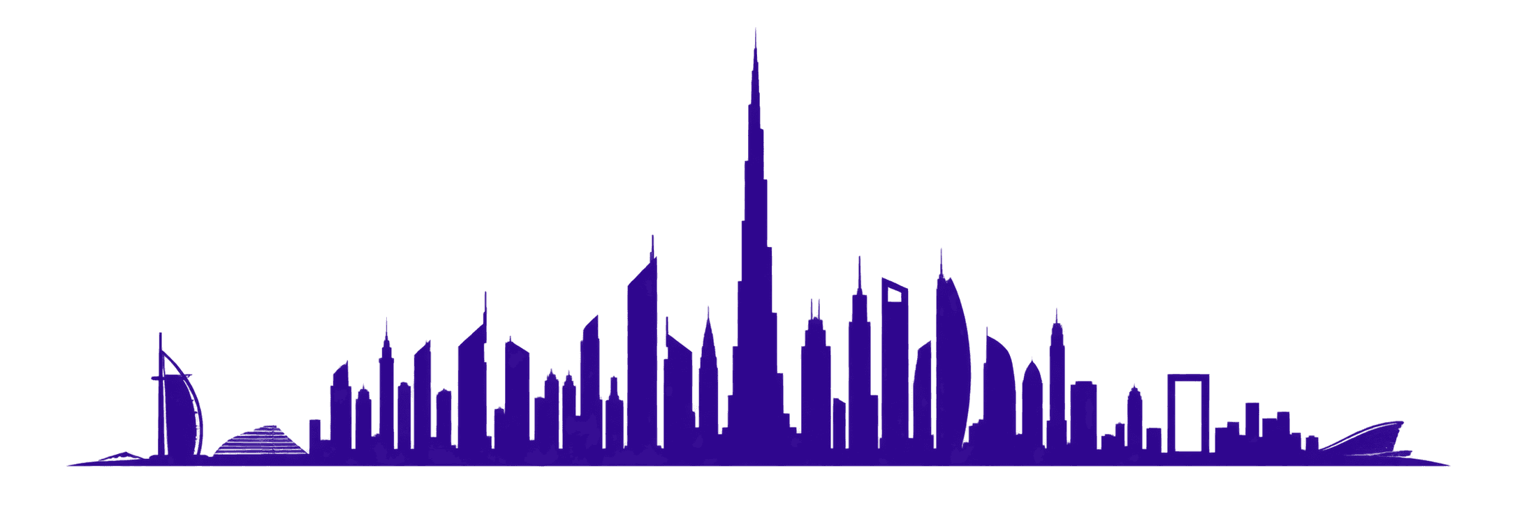Purple silhouette of the Dubai skyline representing expansion across the Emirates